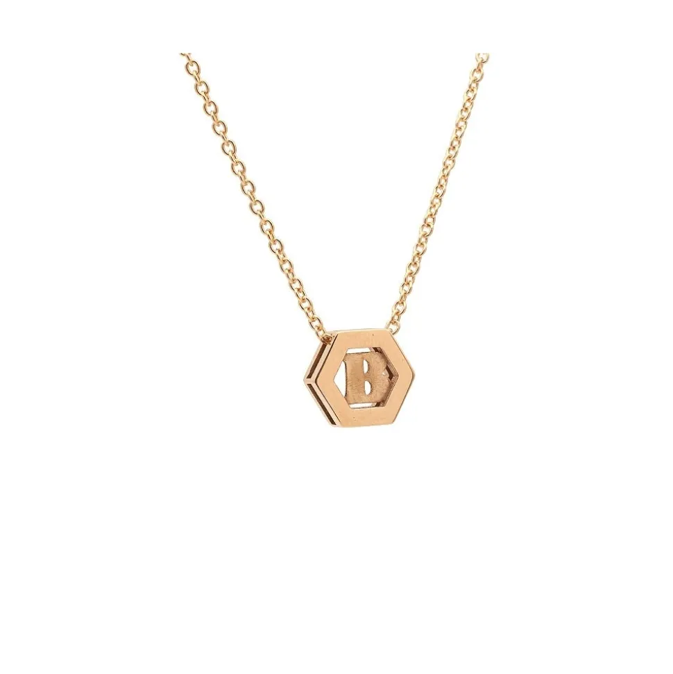Colgante hexagonal con inicial en oro rosa con cadena - 0984