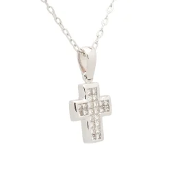 Cruz y cadena de oro blanco con diamantes