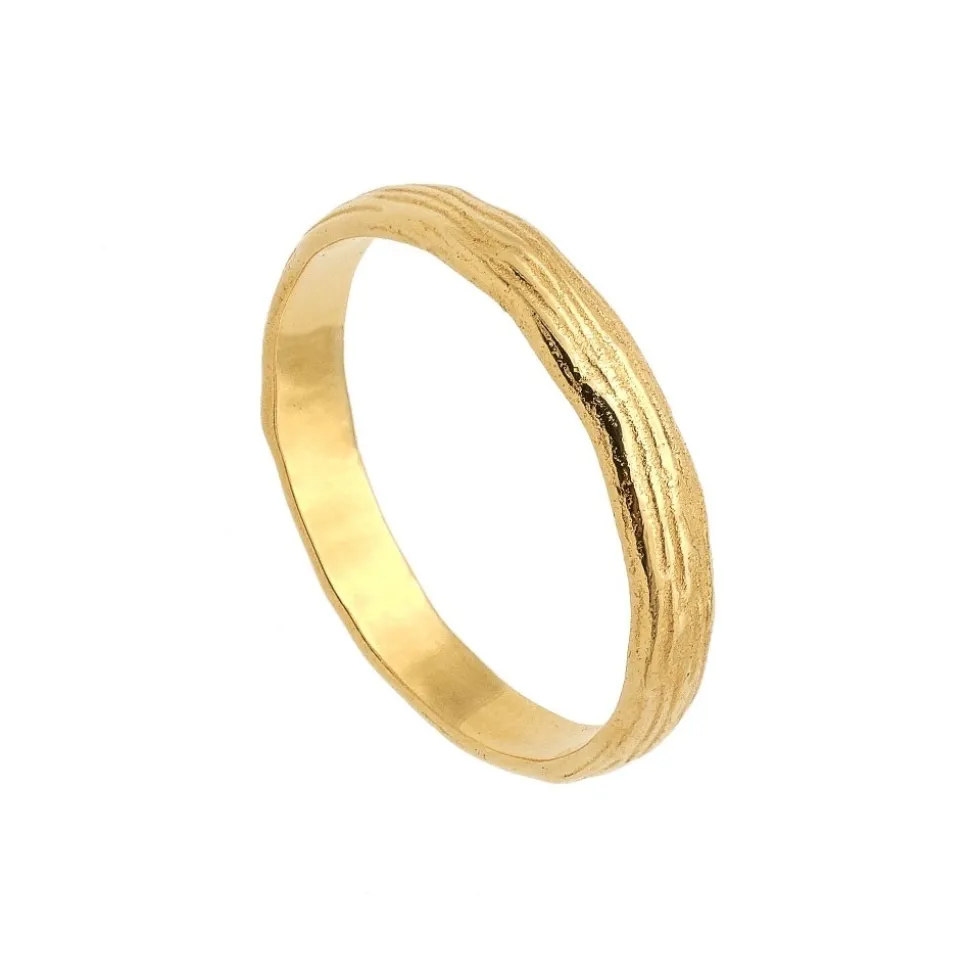 Original alianza rayada en oro amarillo - 0994