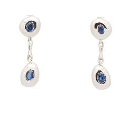 Pendientes cortos de oro blanco y zafiros - 1058