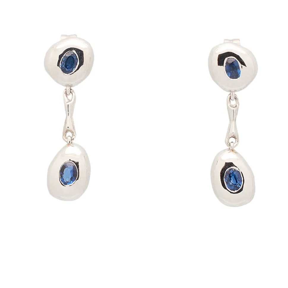 Pendientes cortos de oro blanco y zafiros - 1058