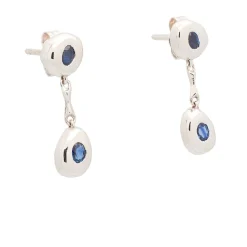 Pendientes cortos de oro blanco y zafiros - 1058