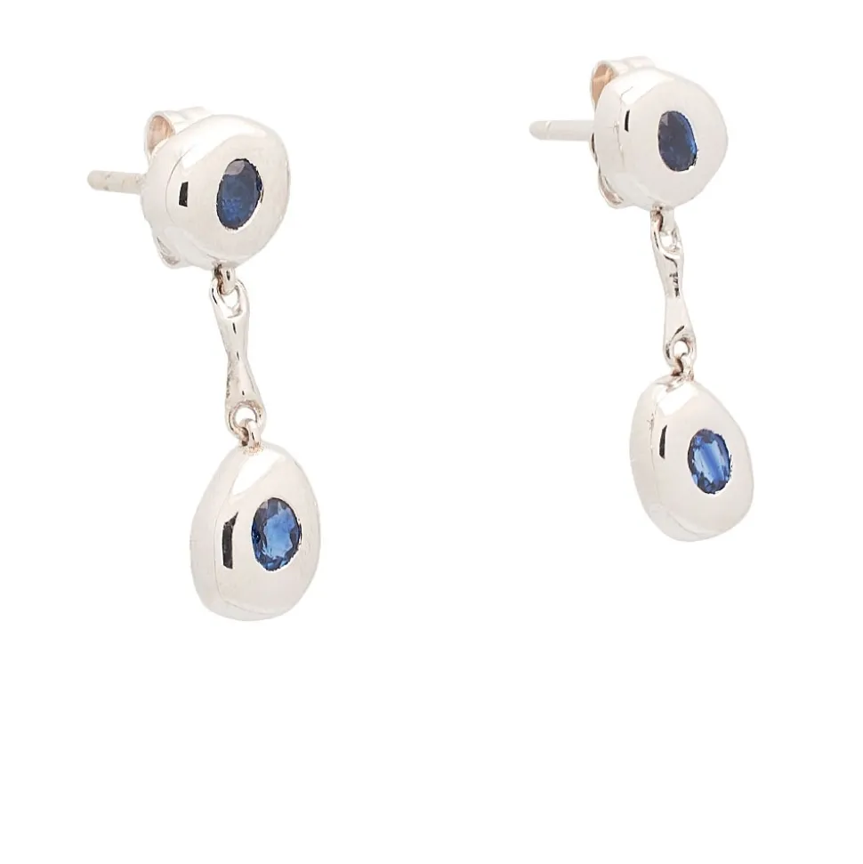 Pendientes cortos de oro blanco y zafiros - 1058