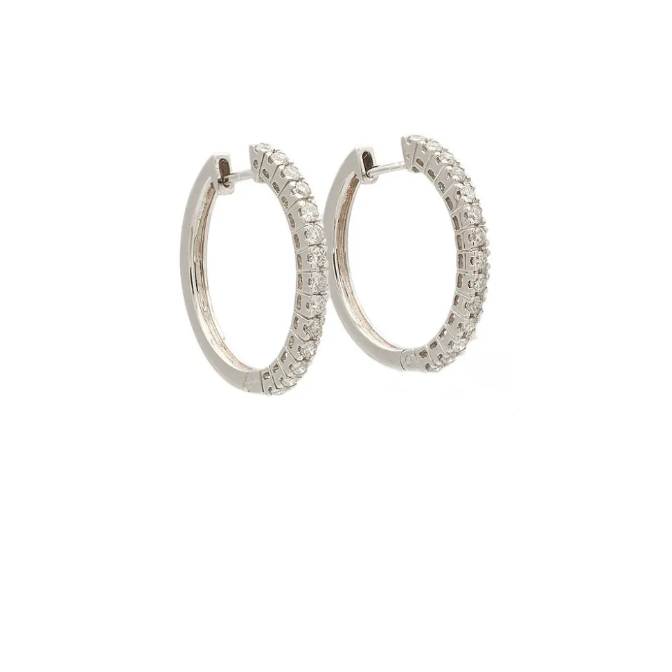 Pendientes criolla en oro blanco con diamantes - 0048