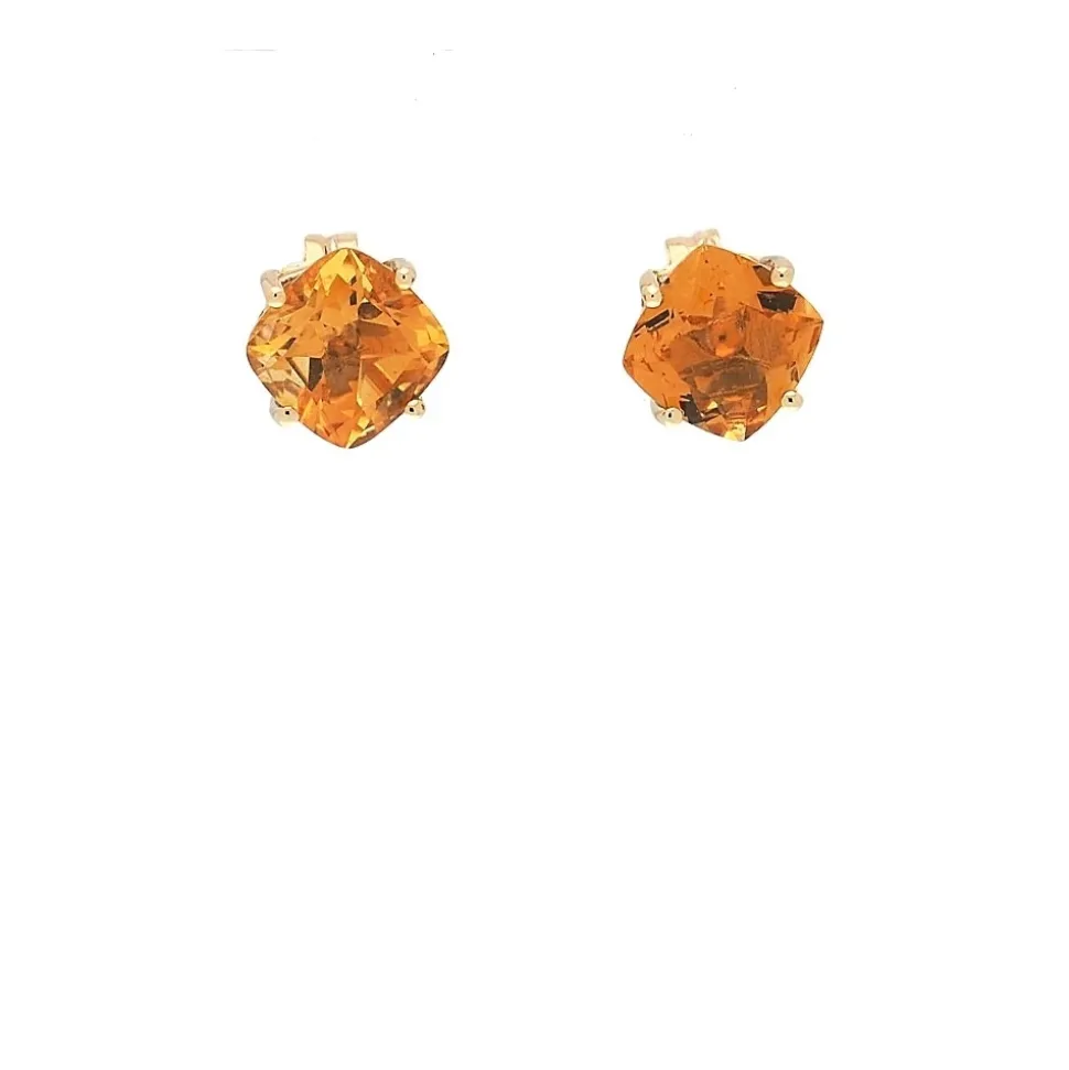 Pendientes cuadrados de oro amarillo y cuarzo citrino