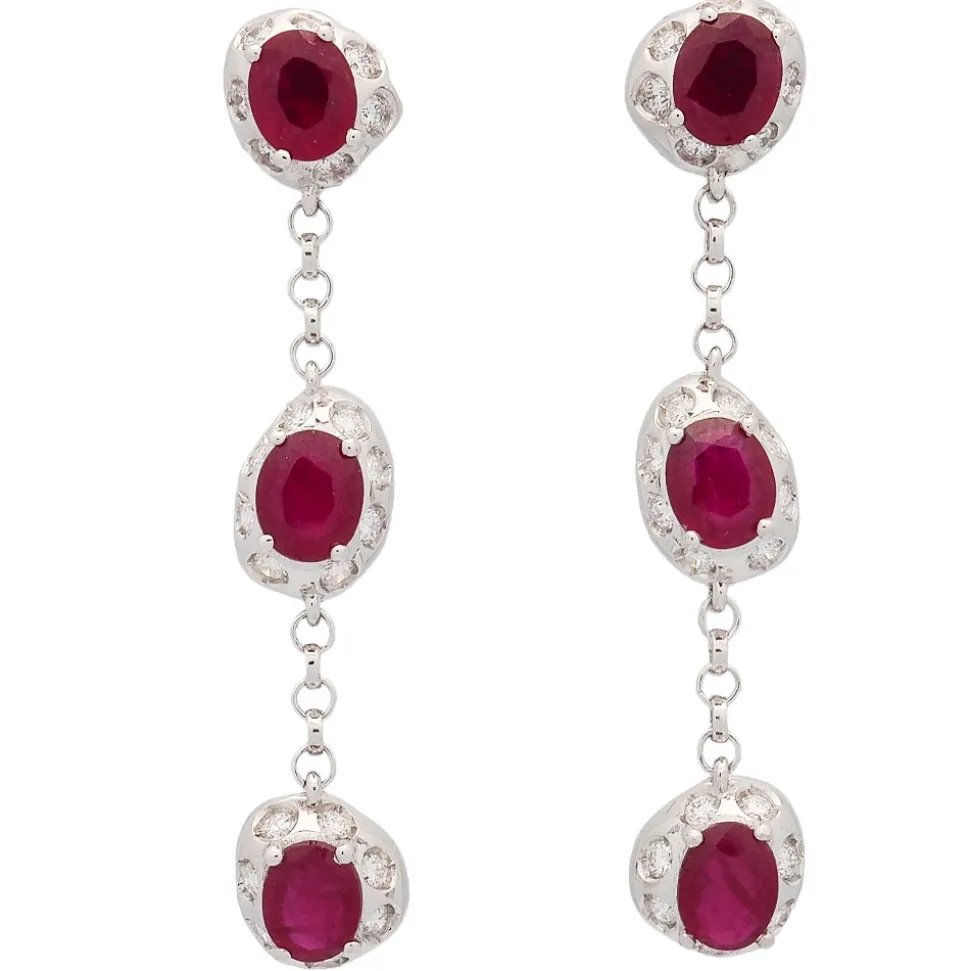 Pendientes de cadenita con rubíes