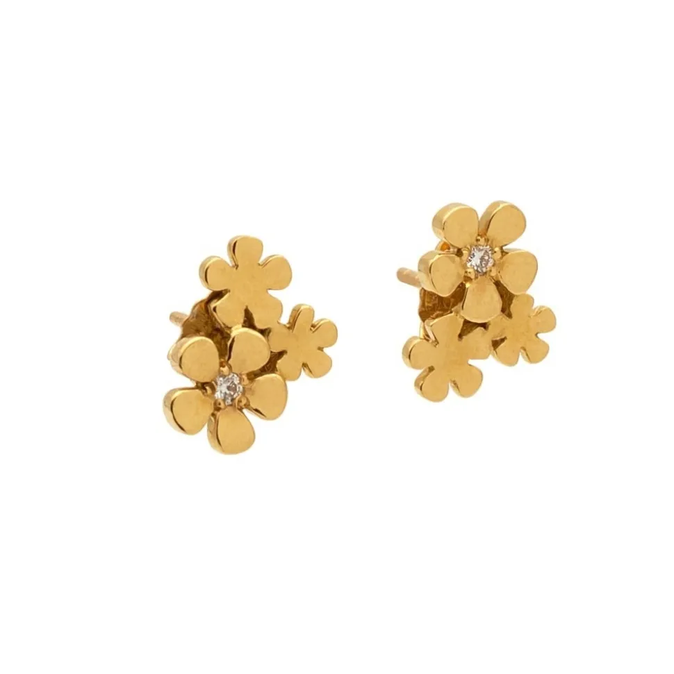 Pendientes de flores para niña en oro amarillo y diamantes