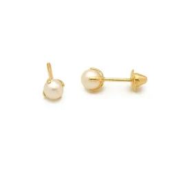 Pendientes de niña en oro amarillo y perla en cuatro brazos