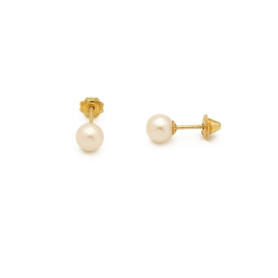 Pendientes de niña en oro amarillo y perla