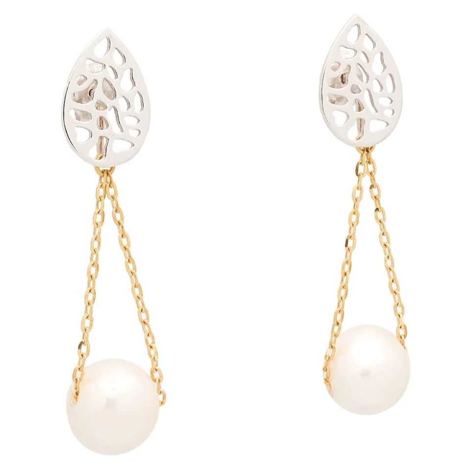 Pendientes de oro bicolor con perlas cultivadas