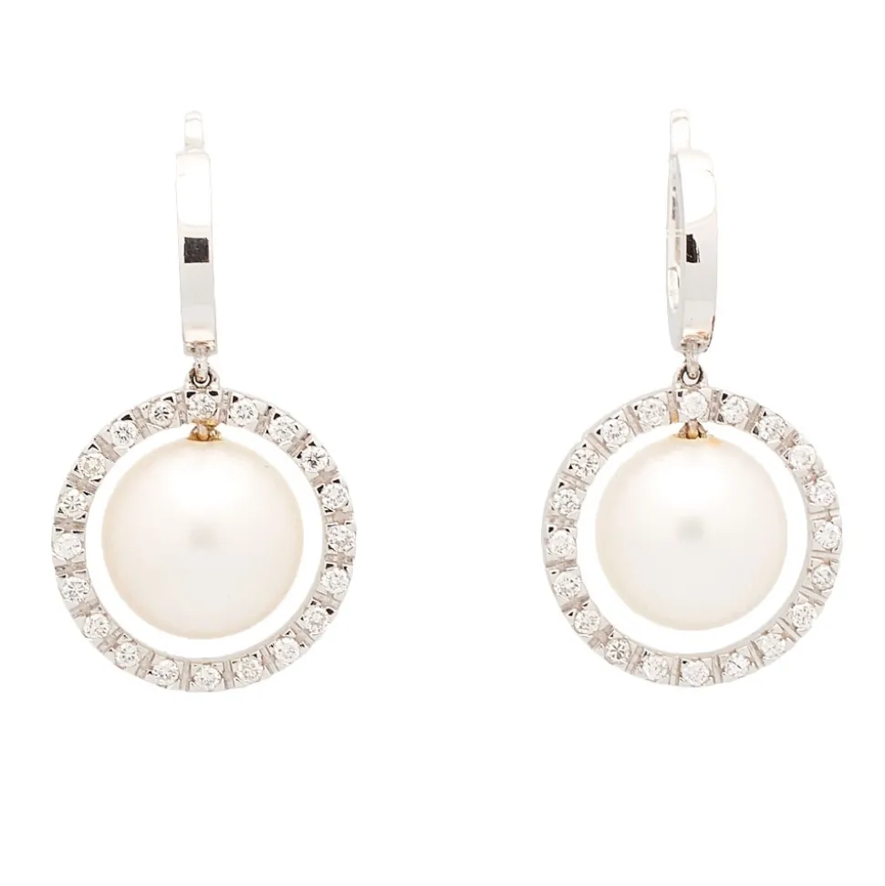 Pendientes de oro blanco, perlas cultivadas y diamantes