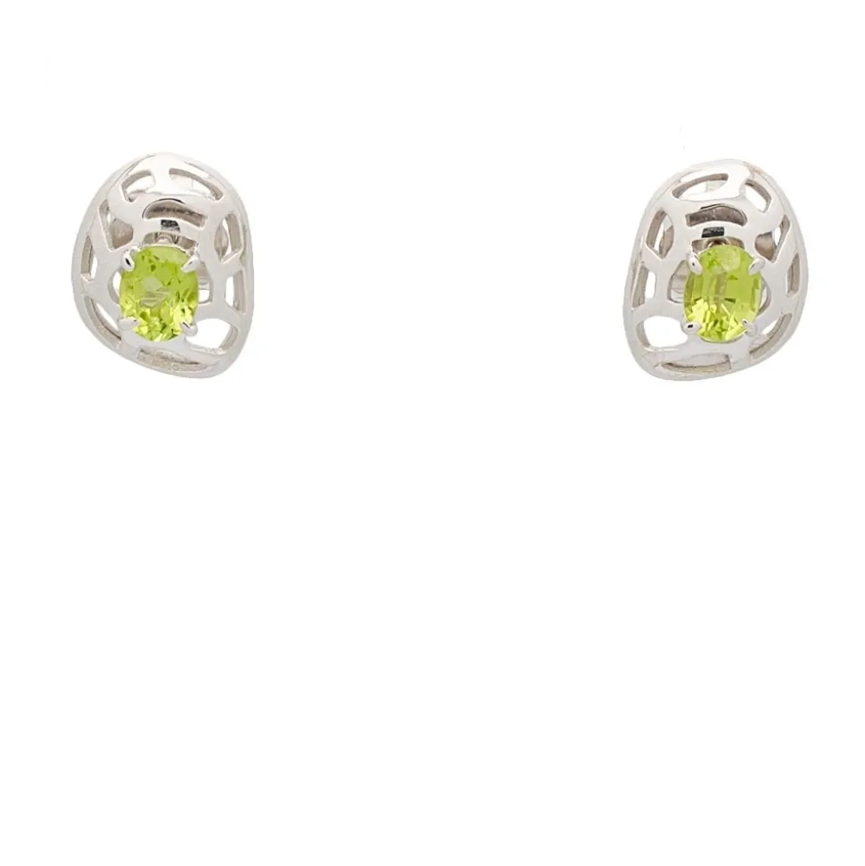Pendientes de oro blanco calados con peridotos - 1244