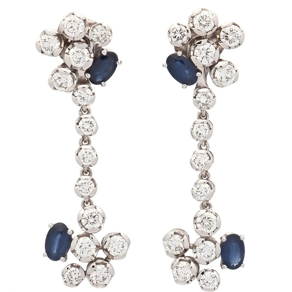 Pendientes de oro blanco, zafiros y diamantes