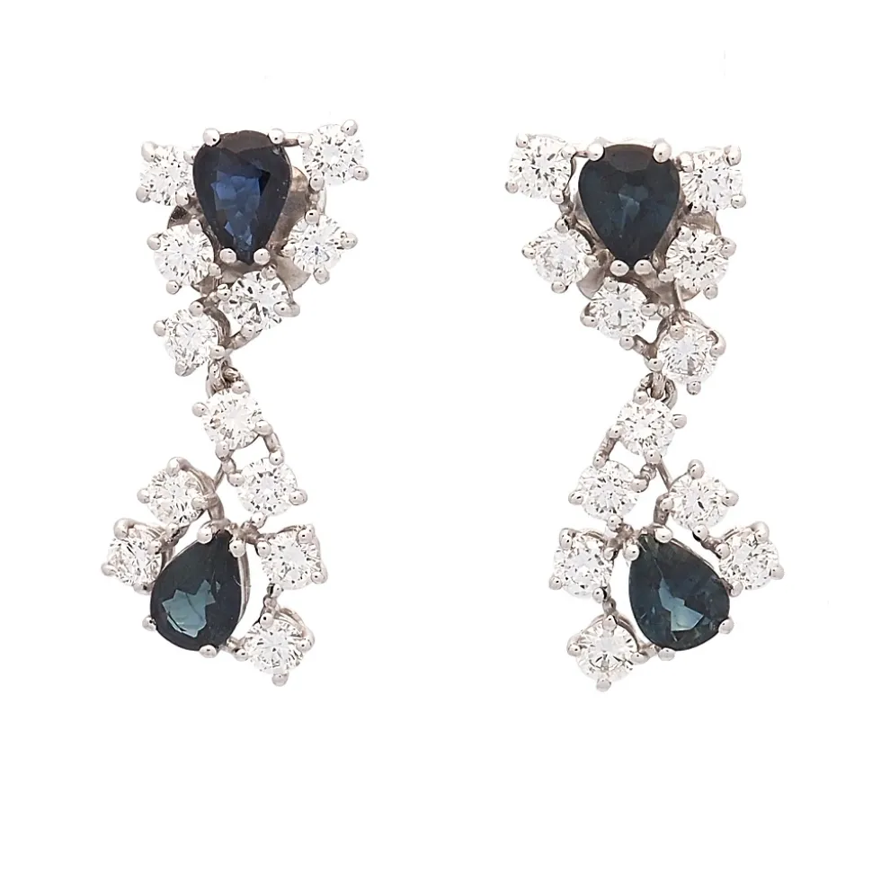 Pendientes de oro blanco, zafiros y diamantes