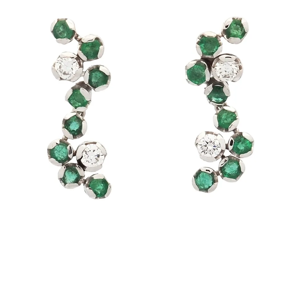 Pendientes de oro blanco, esmeraldas y diamantes
