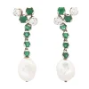Pendientes de oro blanco, esmeraldas, diamantes y perlas
