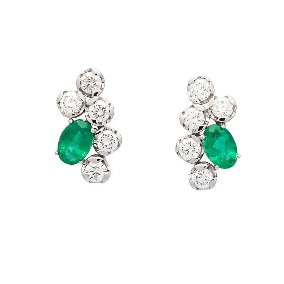 Pendientes de oro blanco con esmeraldas y diamantes