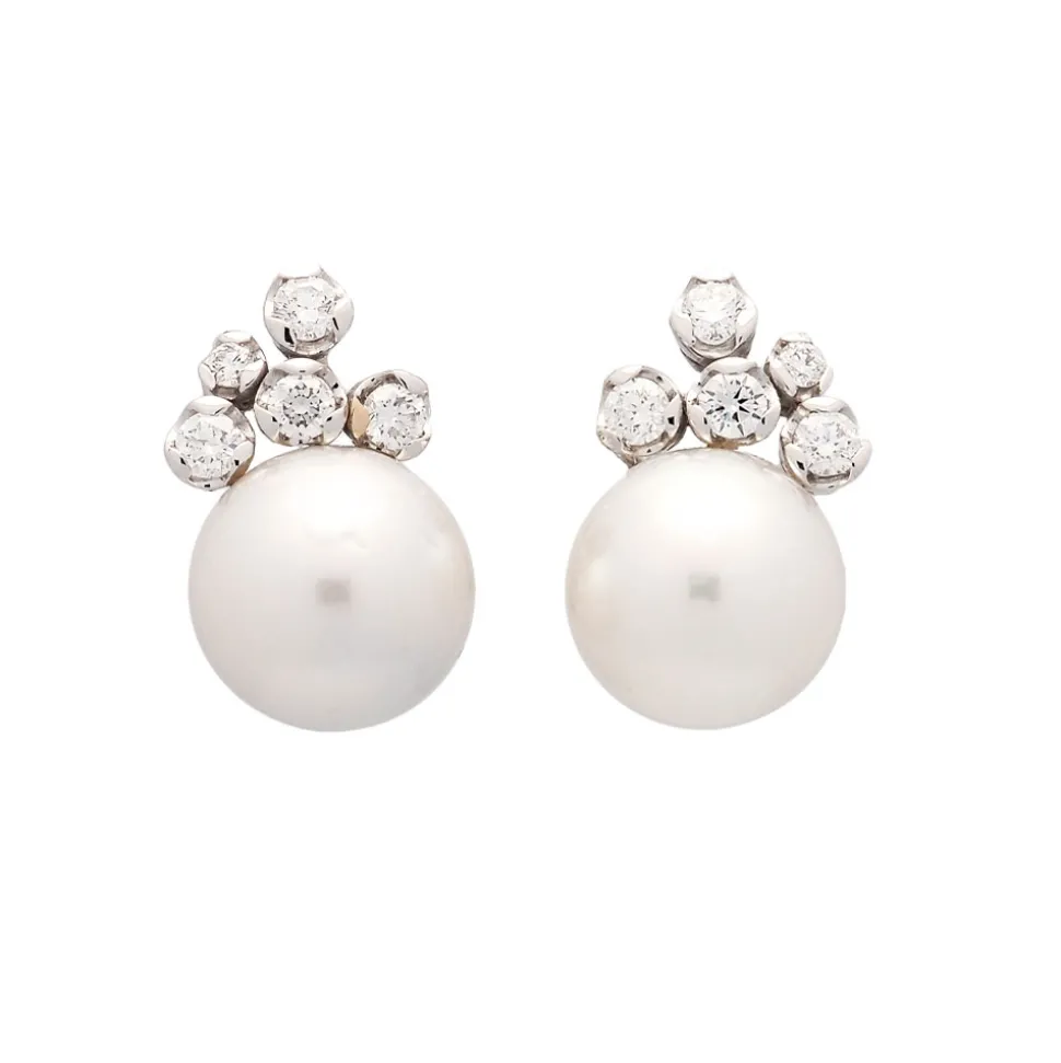 Pendientes de oro blanco con perlas cultivadas y diamantes
