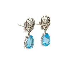 Pendientes de oro blanco calados con topacios - 0880