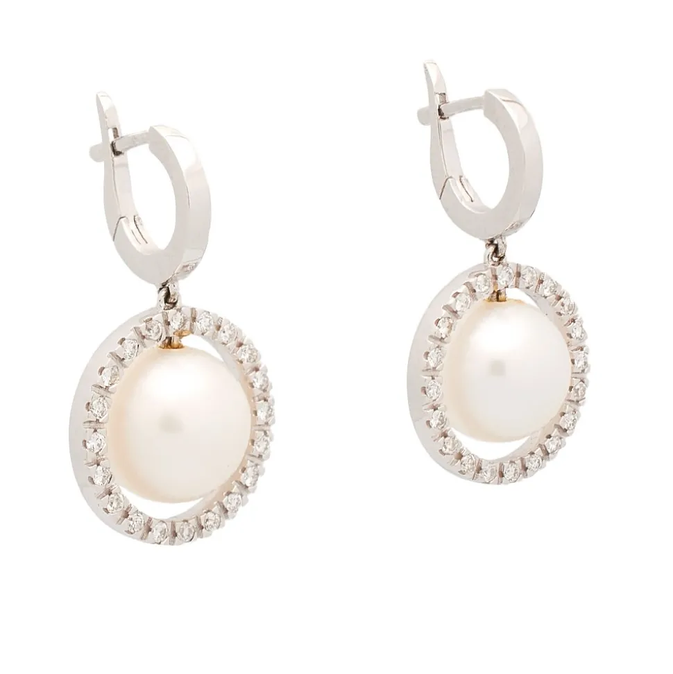 Pendientes de oro blanco, perlas cultivadas y diamantes