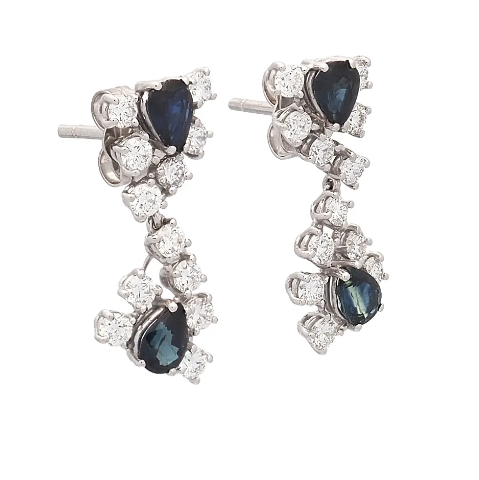 Pendientes de oro blanco, zafiros y diamantes