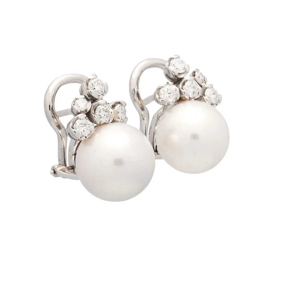 Pendientes de oro blanco con perlas cultivadas y diamantes