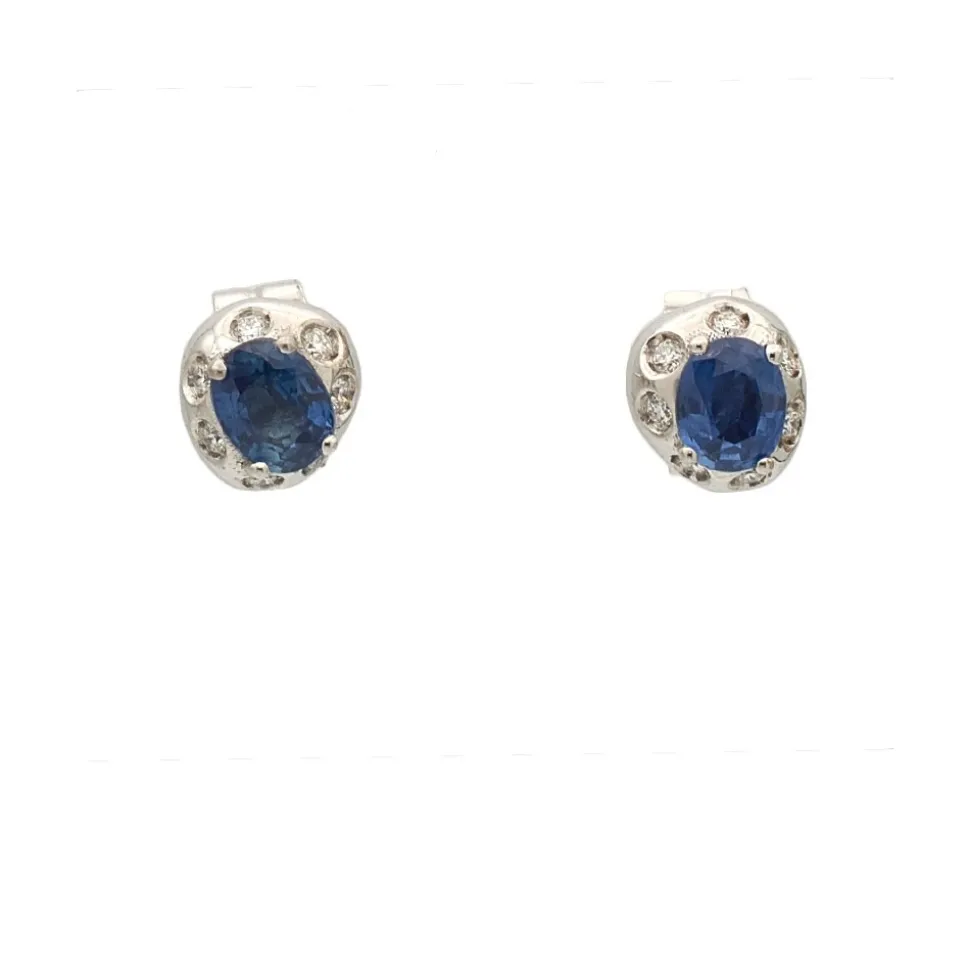 Pendientes de oro blanco con diamantes y zafiro - 0987