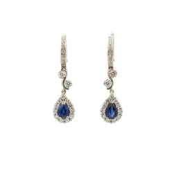 Pendientes de oro blanco con diamantes y zafiros - 0490