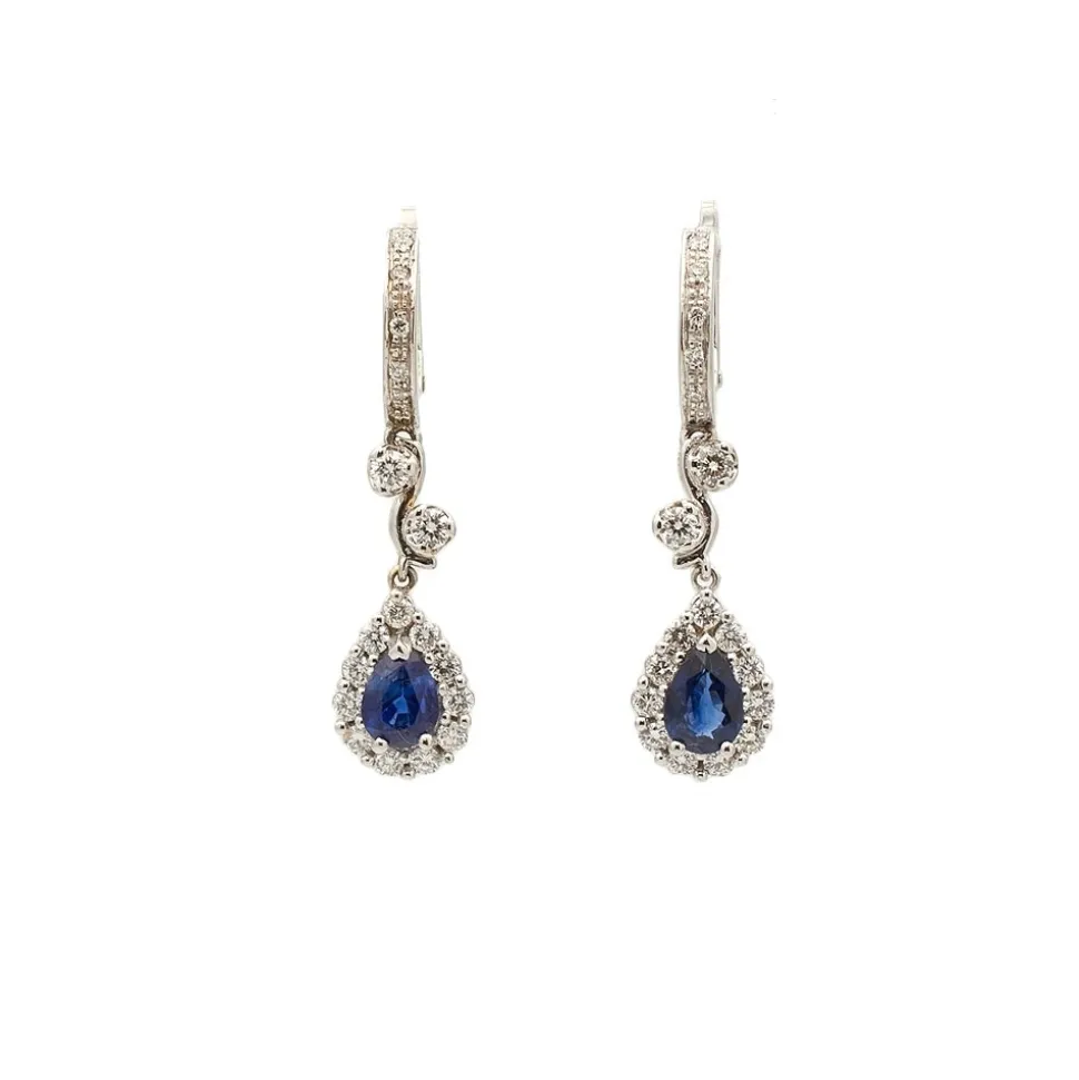 Pendientes de oro blanco con diamantes y zafiros - 0490