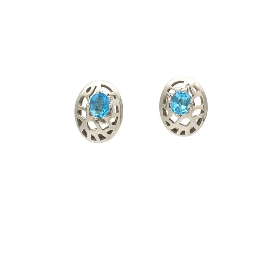 Pendientes de oro blanco calados con topacios azules - 0045