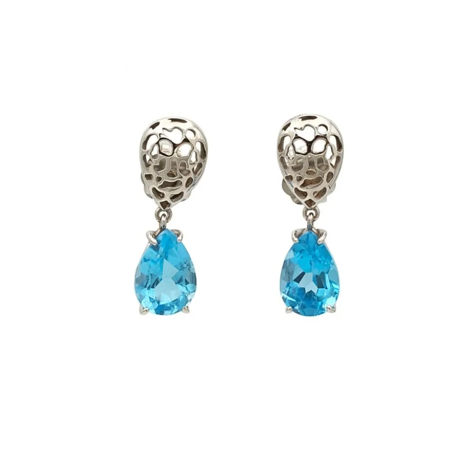 Pendientes de oro blanco calados con topacios - 0880