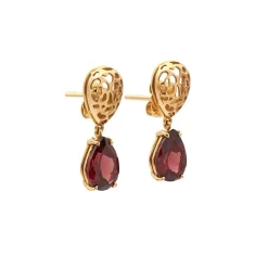 Pendientes de oro rosa calados con granates - 0439