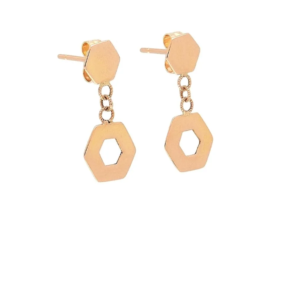 Pendientes de oro rosa y forma hexagonal