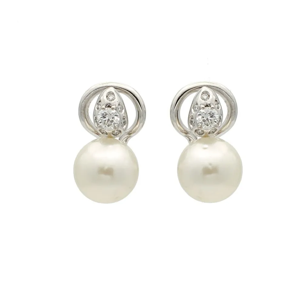 Pendientes de perlas australianas y diamantes - 1019