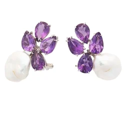 Pendientes de perlas y amatistas