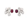 Pendientes flor de oro blanco con diamantes y rubíes