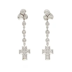 Pendientes largos con cruz de diamantes - 1117