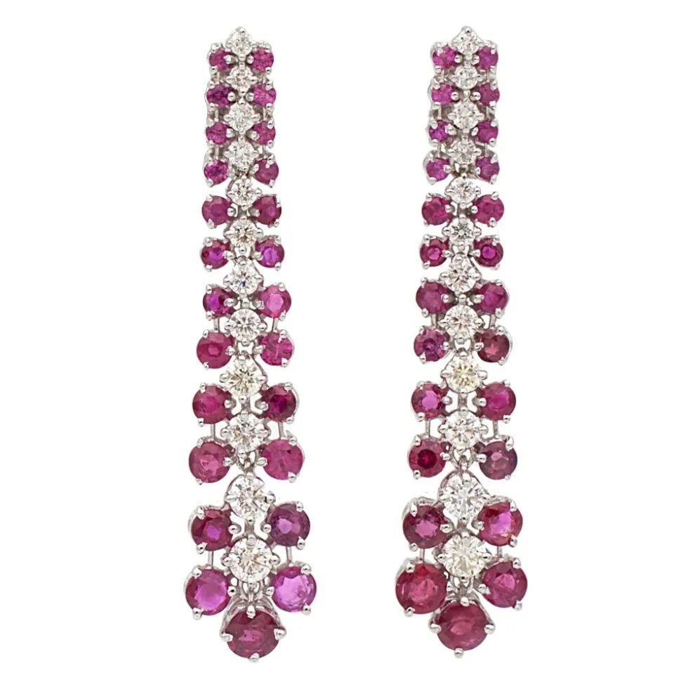 Pendientes largos con diamantes y rubíes - 0440