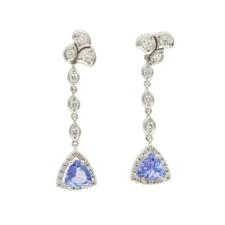 Pendientes largos con diamantes y tanzanitas - 1299