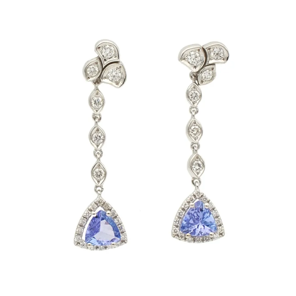 Pendientes largos con diamantes y tanzanitas - 1299