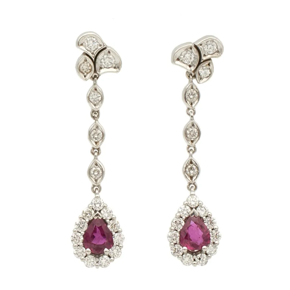 Pendientes largos con diamantes y rubíes - 1111