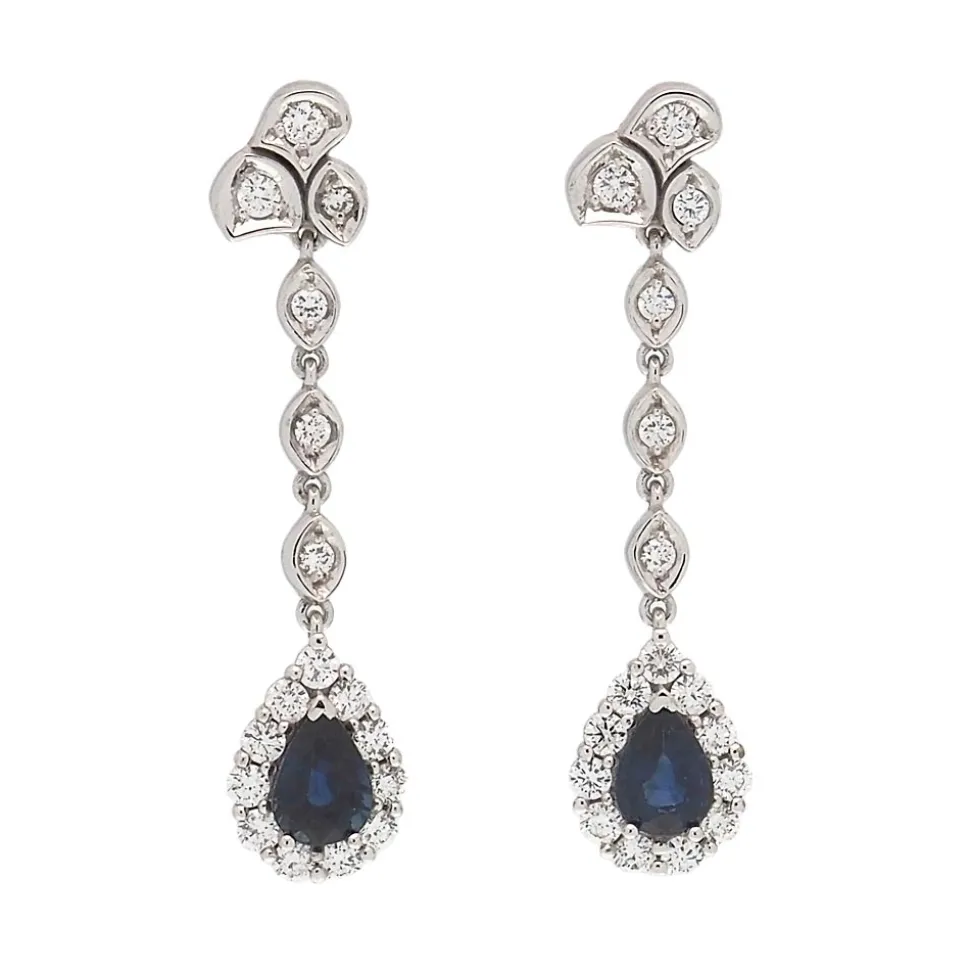 Pendientes largos con diamantes y zafiros