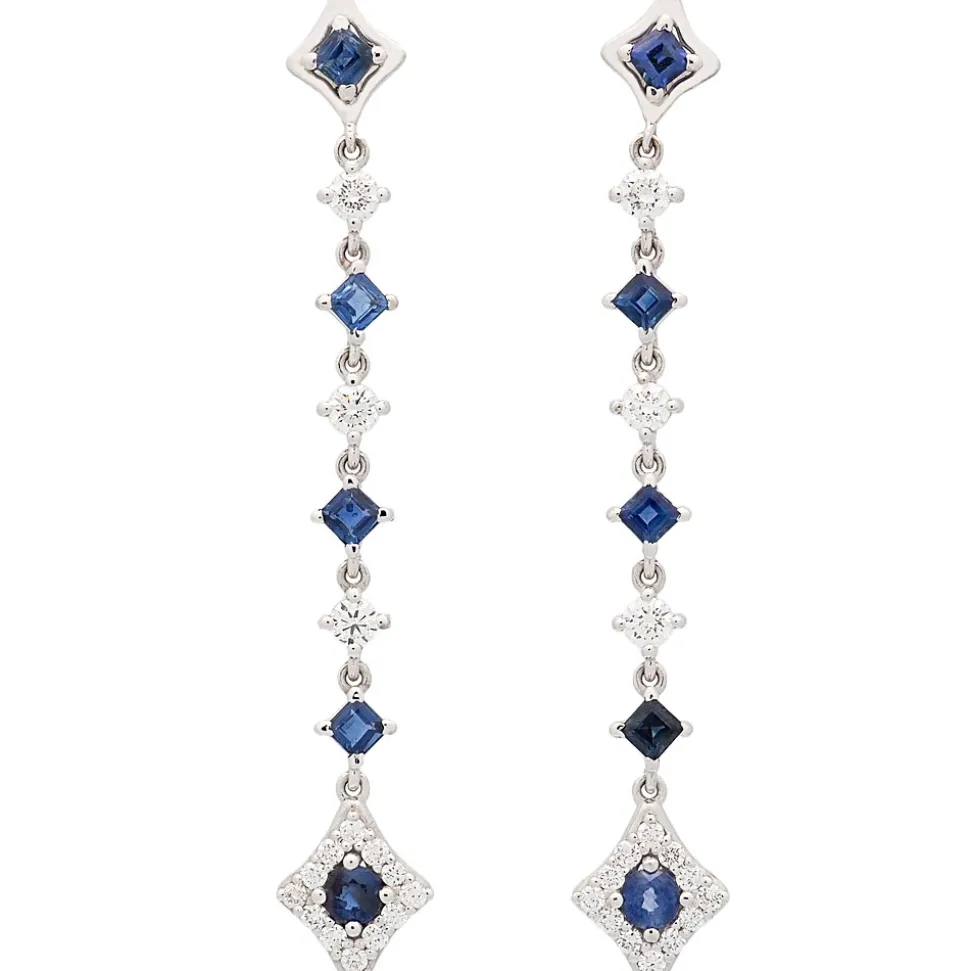 Pendientes largos con diamantes y zafiros