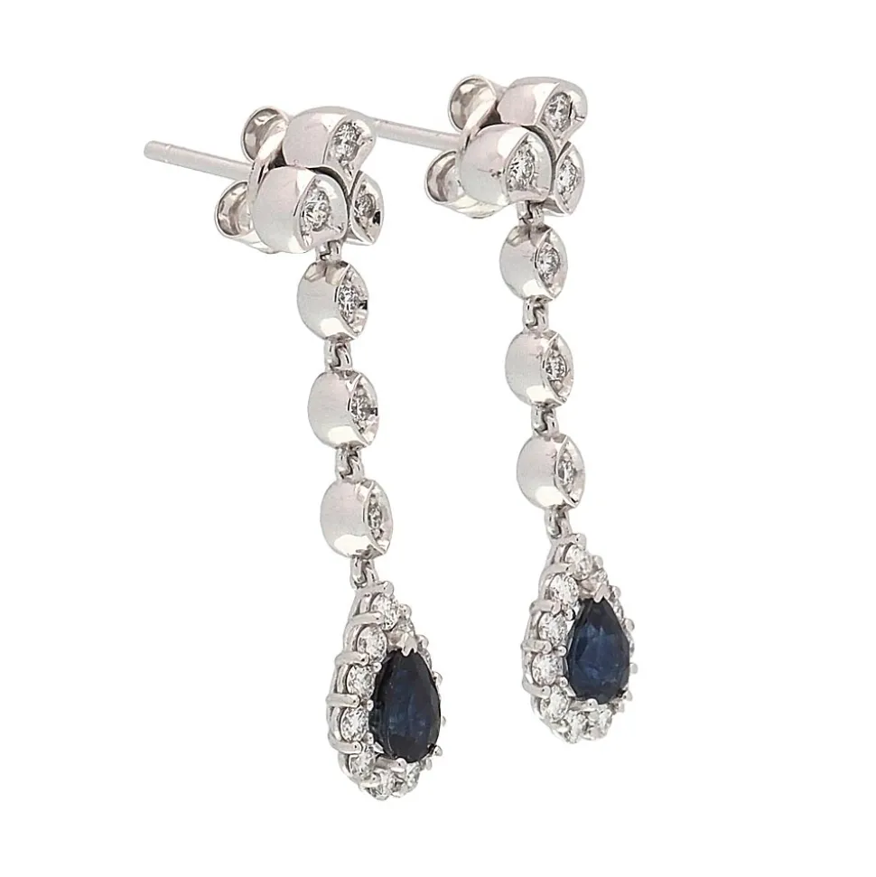 Pendientes largos con diamantes y zafiros