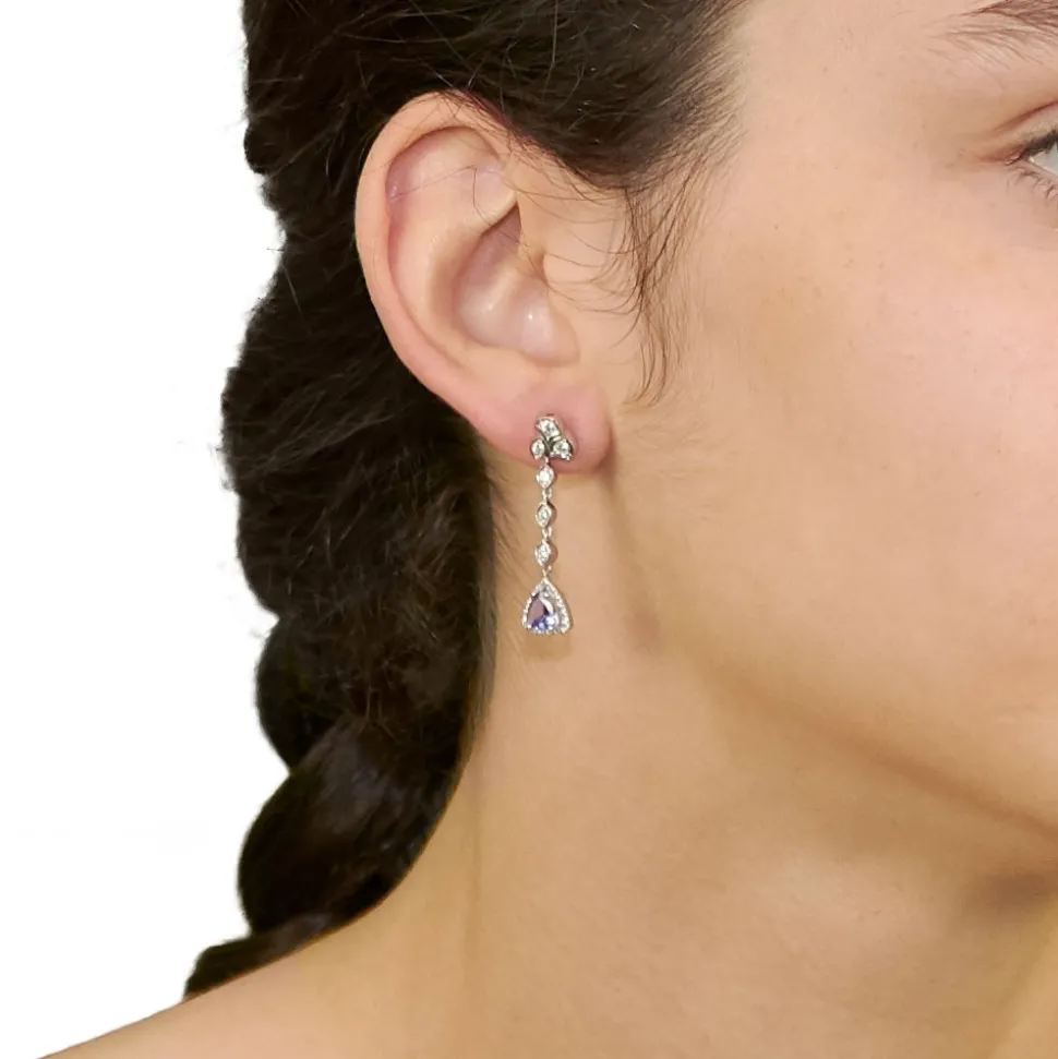 Pendientes largos con diamantes y tanzanitas - 1299