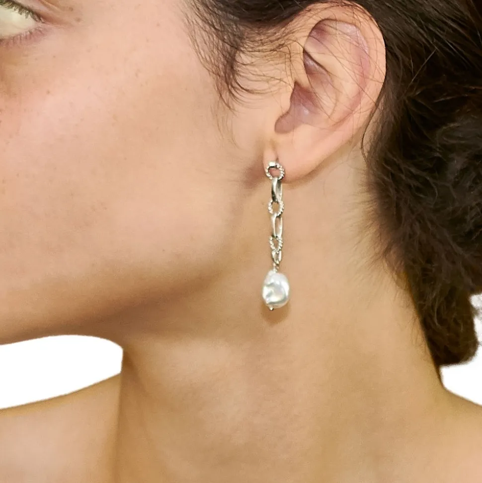 Pendientes largos con perlas cultivadas - 0386
