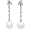 Pendientes largos de oro blanco con perlas cultivadas y diamantes