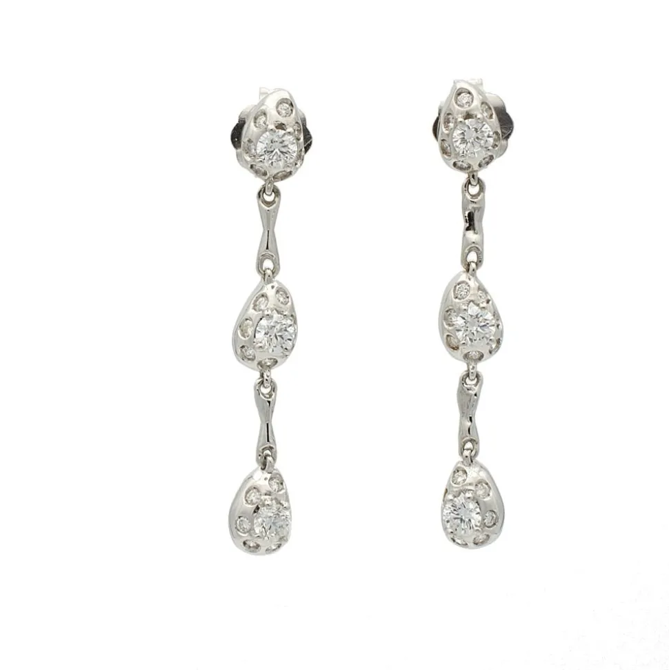 Pendientes largos de oro blanco y diamantes - 1011