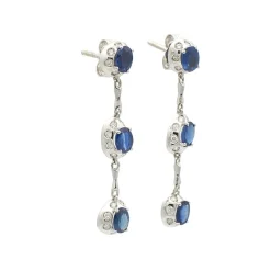 Pendientes largos de oro blanco, zafiros y diamantes - 1015