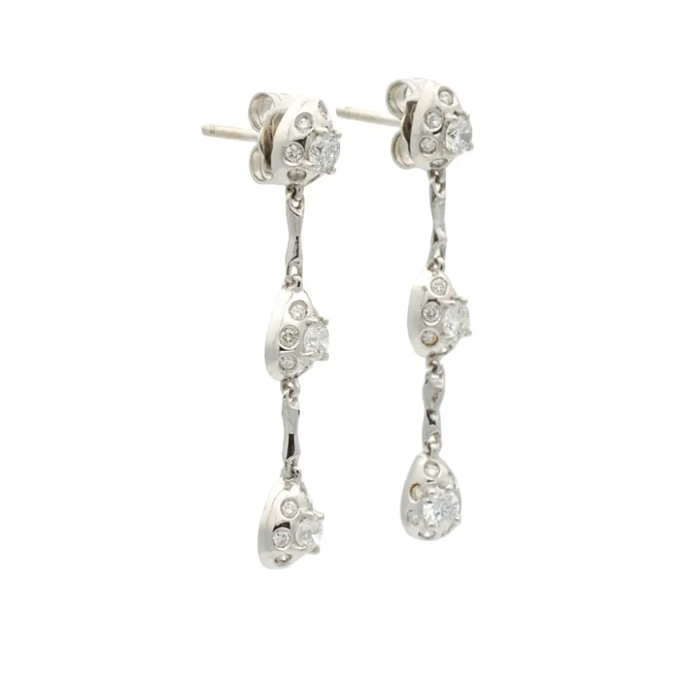 Pendientes largos de oro blanco y diamantes - 1011